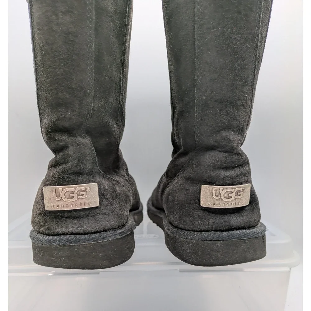 UGG Australia Boots Kids Size 4 Black Suede Shearling Zip Mid Calf Winter